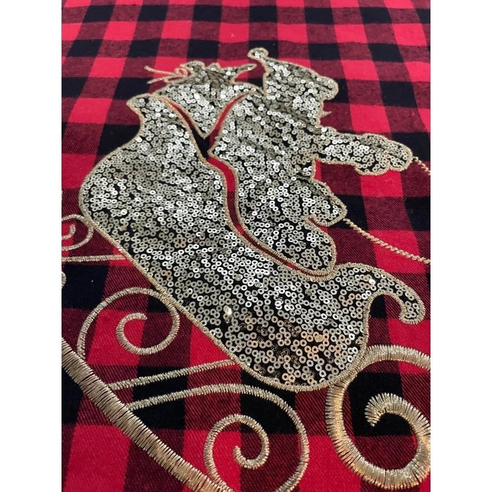 Jingles Joy Red Black Buffalo Plaid‎ Christmas Tree Skirt Santa Sleigh Reindeer